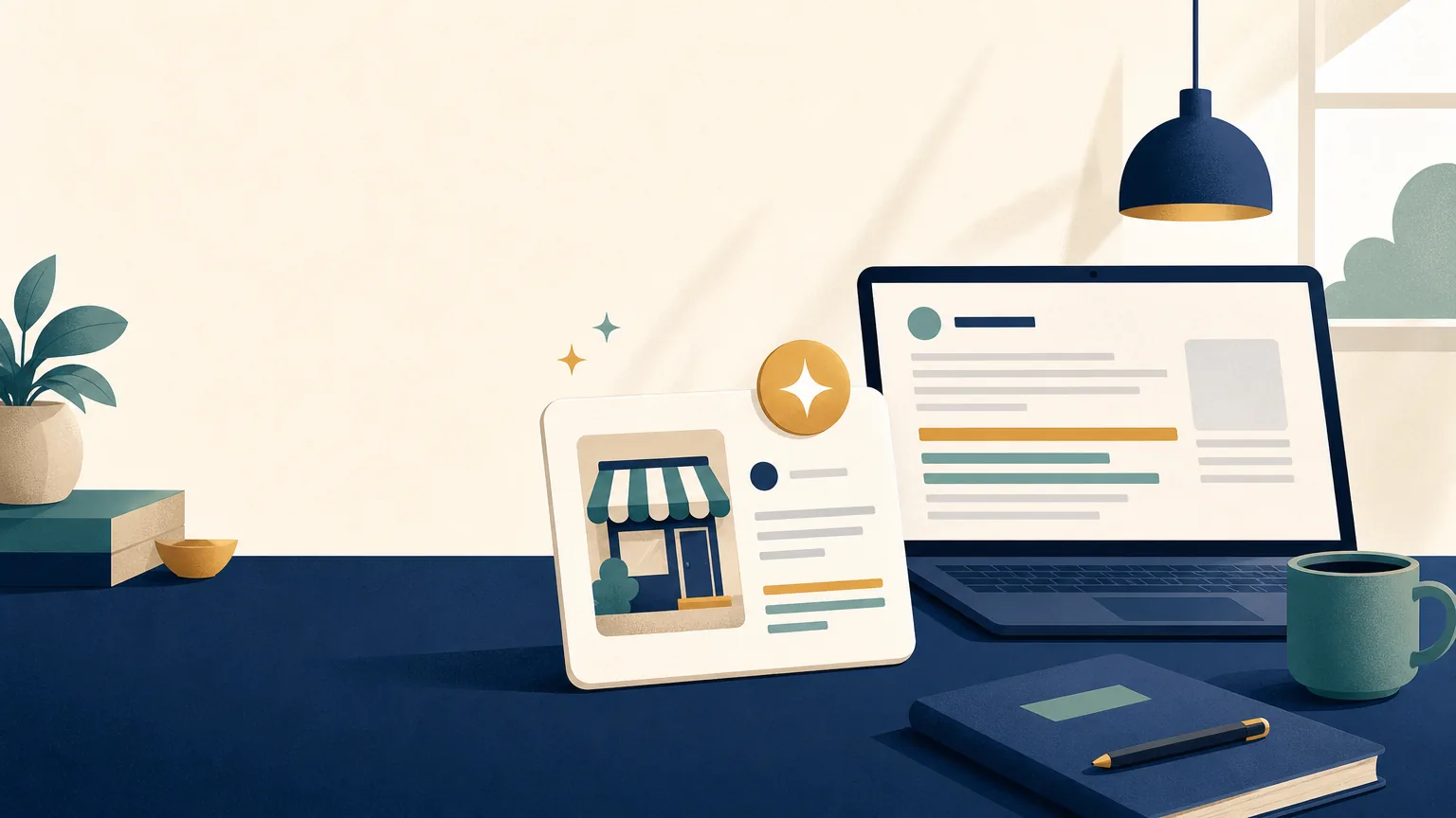 Illustration of a business profile description being written and refined